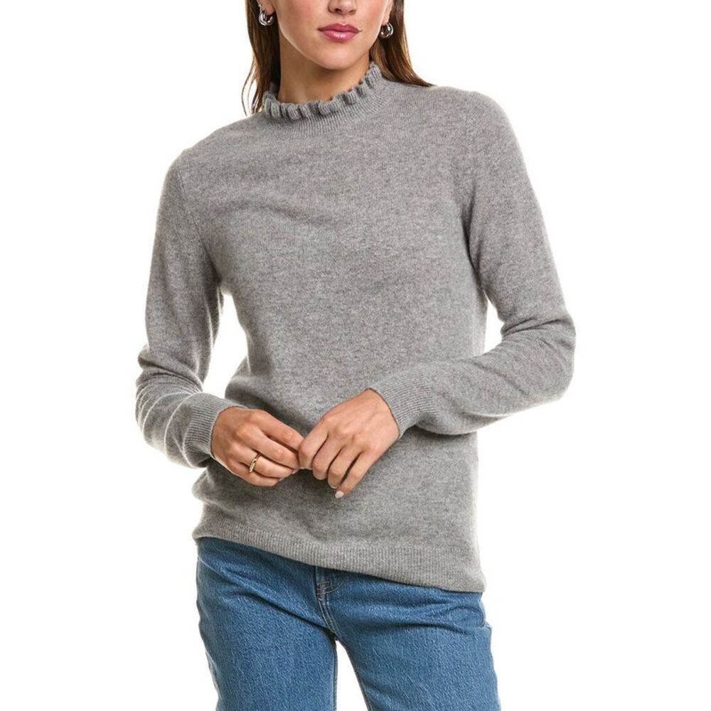 Sofiacashmere Womens  Ruffle Mock Neck 100% Cashmere Sweater, Grey
